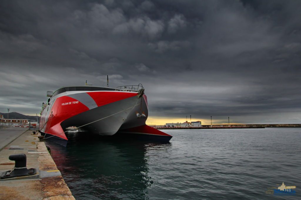 High-speed Ro-Pax ferry hull at dock